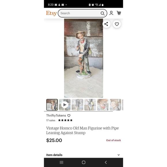 Vintage Old Man Figurine With Pipe Leaning Against Stump - Picture 8 of 8